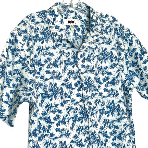 Men's Joseph Abboud XL White Blue Short Sleeve Button Up  Shirt - Picture 2 of 11